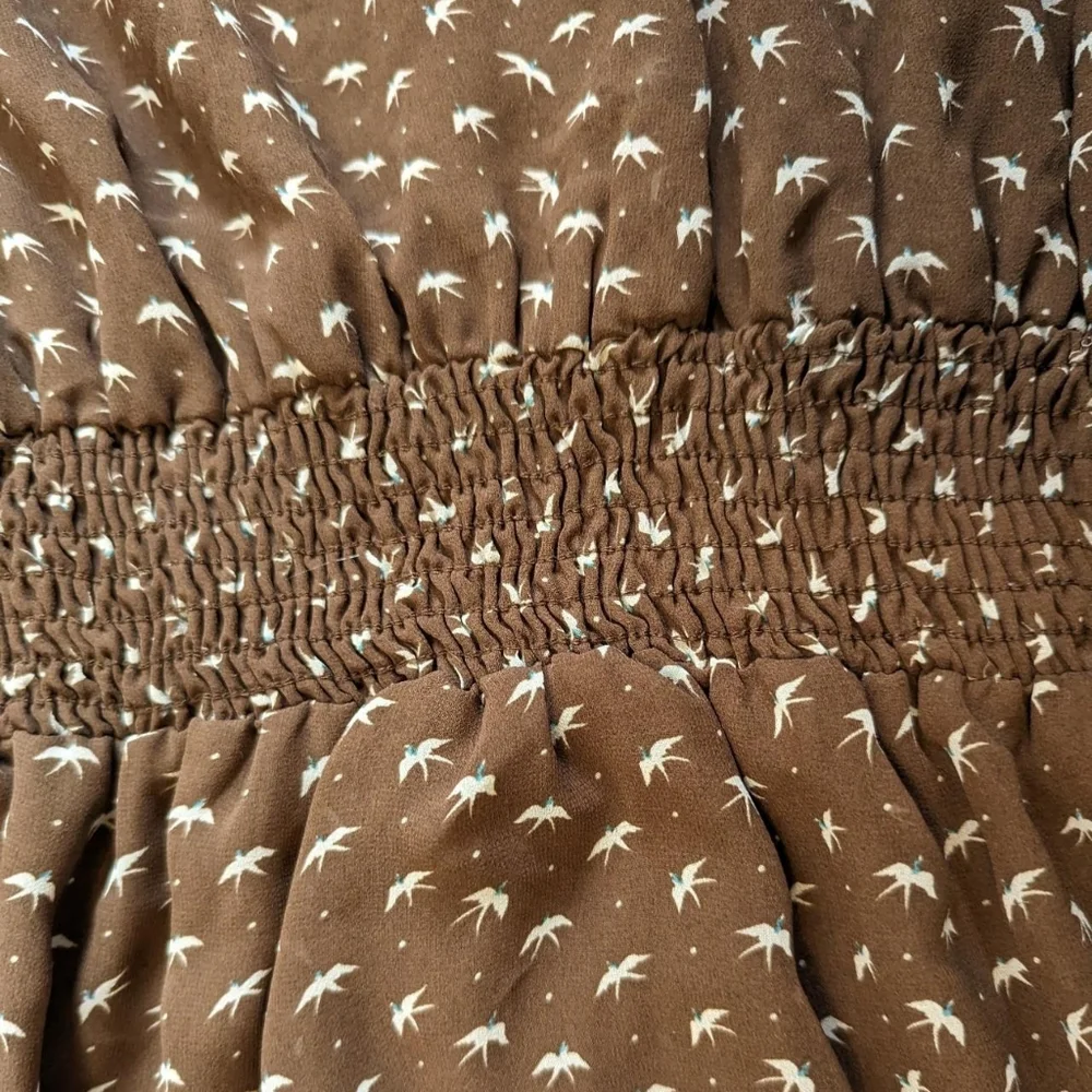 Dots Brown & White Bird Polka Dot Short Sleeve Hi-low Dress - Picture 2 of 5